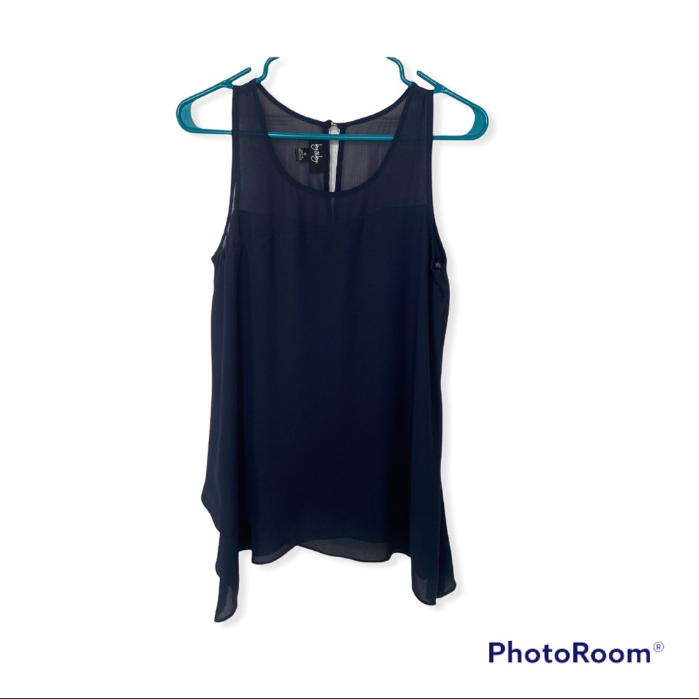 NWOT By and by juniors women’s chiffon navy dressy angled tank top size M